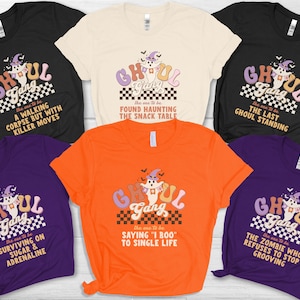 Custom Ghoul Gang Matching TShirt for Girls Bachelorette Halloween Group Party Tees Retro Ghost Shirt Cute Spooky Gift Best Friend Funny