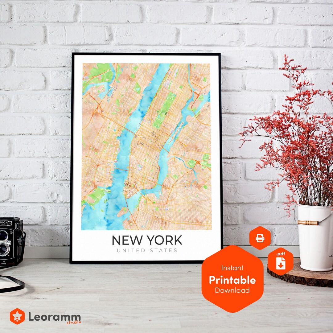 New York City Map Printable City Map Wall Art Print Home - Etsy