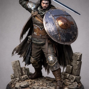 Crimson Desert Warrior Figurine STL – Detailed 3D Model for Resin Printing – Fantasy Knight with Sword and Shield
