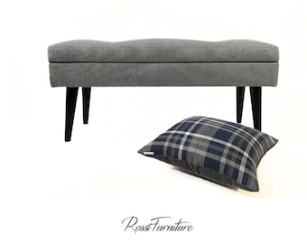 Banco decorativo tapizado gris LOVARE 80 cm fabricado por Rossi Furniture