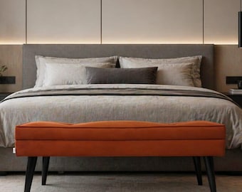 Banco de arrumação estofado feito à mão com debrum – Banco para quarto em frente à cama - Rossi Furniture