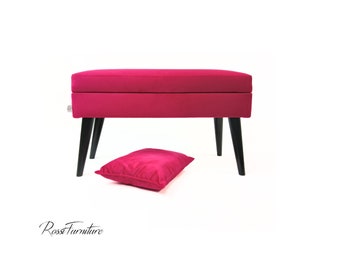Banco LOVARE LUX rosa com arrumação 70cm, Rossi Furniture mais almofada