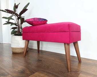 Banco estofado com espaço de armazenamento, tecido Rossi Furniture em veludo francês, banco moderno