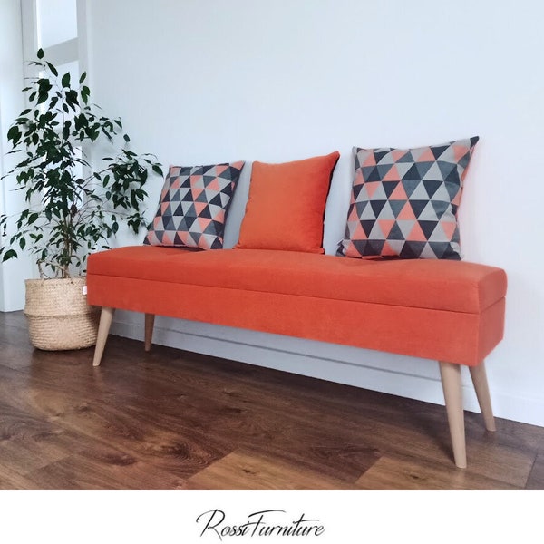 Banc LOVARE rembourré orange avec presse-papiers 140 cm par Rossi Furniture