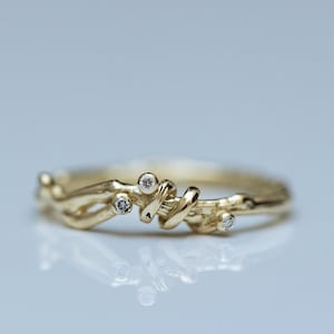 14K Solid Gold Twisted Vine Ring Set with 0.01ct Natural White Diamonds