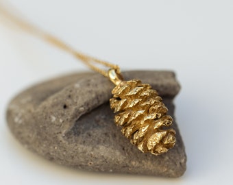 14K solid gold real pinecone pendant necklace. pine cone necklace, pinecone pendant. Pine cone jewelry, everyday necklace