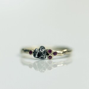 14K Solid Gold Authentic Campo del Cielo Meteorite Engagement Ring with Small Rubies