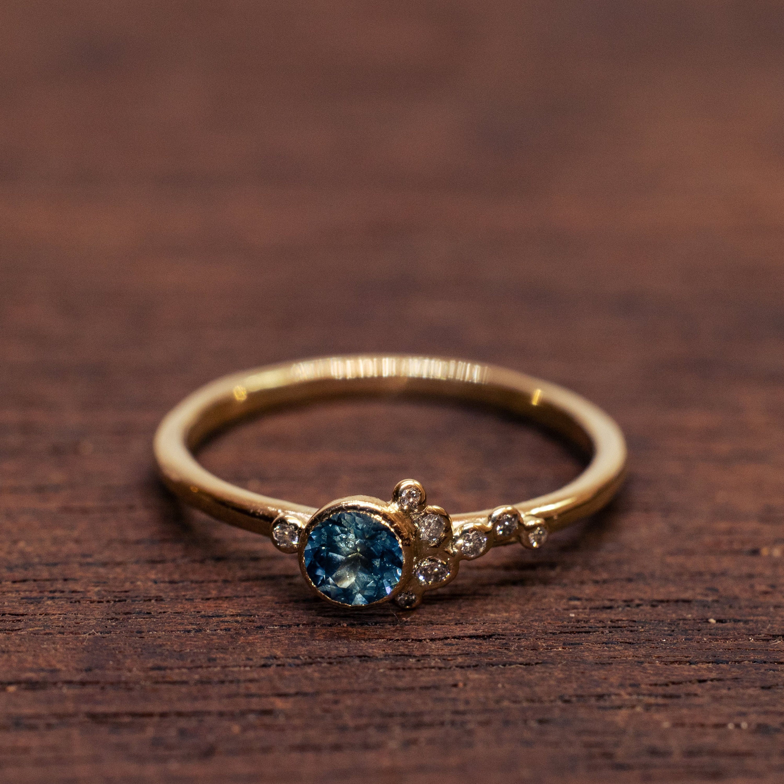 14K Solid Gold Asymmetrical Cluster Engagement Ring Set With a 0.30ct