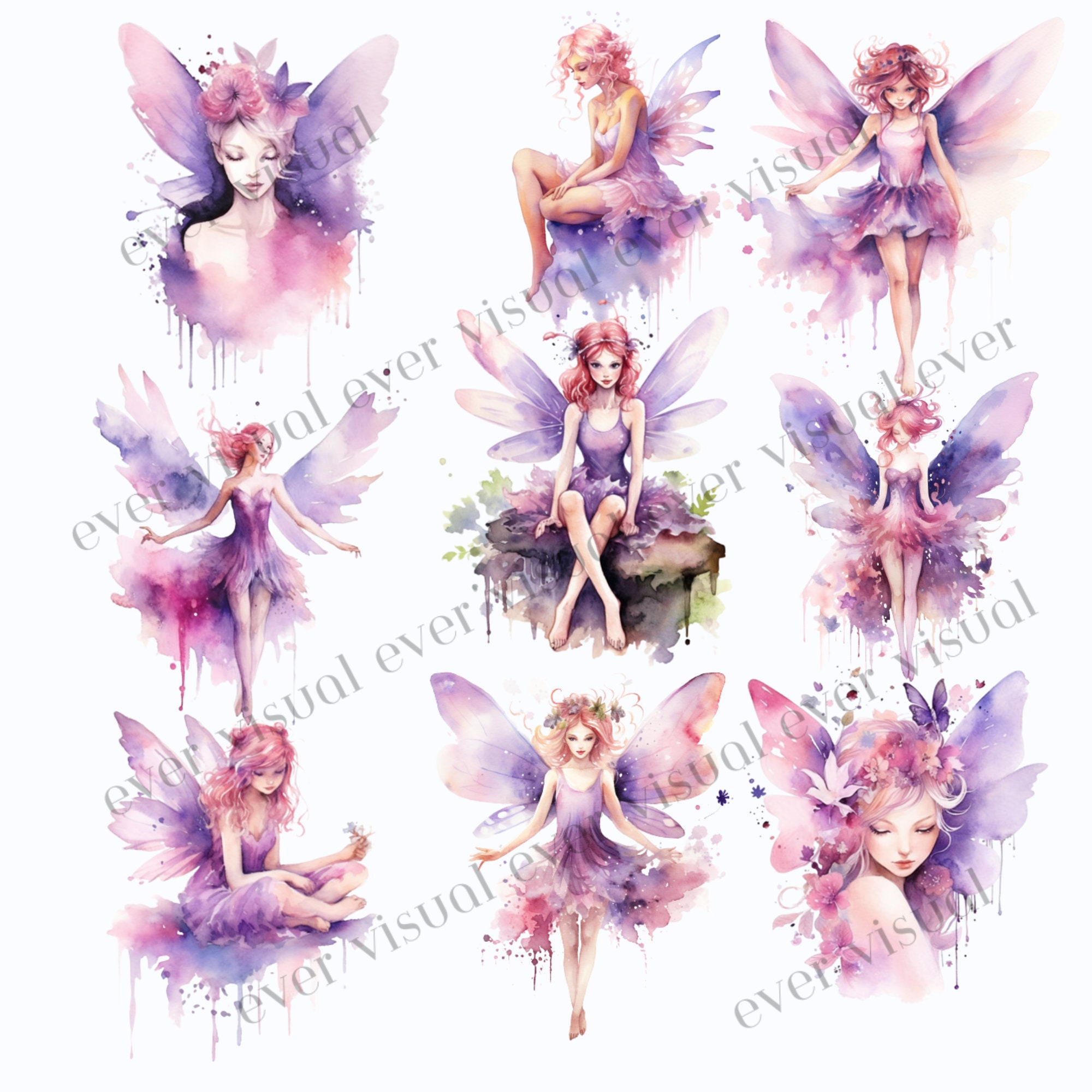 Fairy Clipart Pink and Purple Fairies Instant Download Clip Art - Etsy