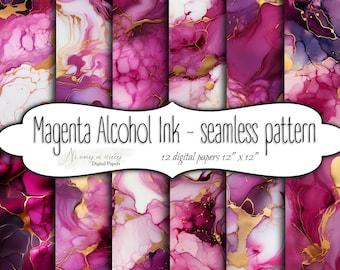 Magenta Alcohol Ink seamless pattern, magenta ink blots digital paper set, commercial use 12 x 12 scrapbook papers, magenta background