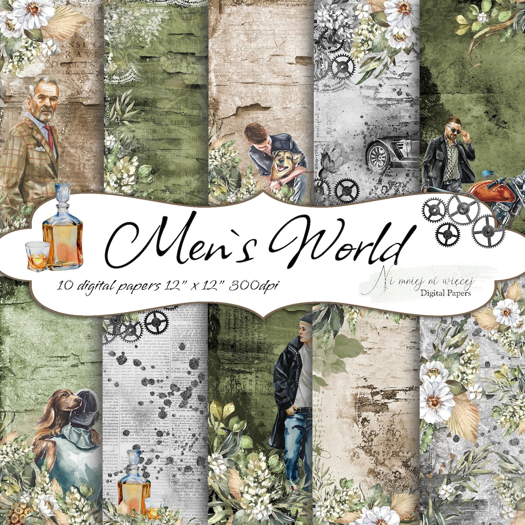 Men's World Collection, Printable Digital Papers, JPEG Paper Pack for Men, Themed Paper, Scrap ...