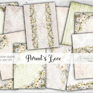 A4 Parent's Love collection, printable wedding digital papers, JPEG scrapbooking paper pack, soft brown green digital papers with flowers