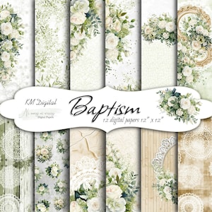 Baptismg collection, printable, digital papers, JPEG scrapbooking paper pack, floral delicate pastel papers