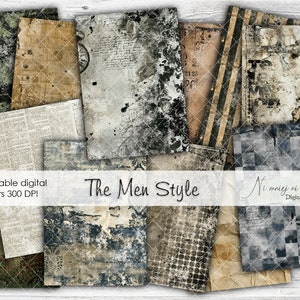 A4 The Men Style collection, printable digital papers, JPEG paper pack, scrap grunge pages, digital set for man, dark backgrounds, journal