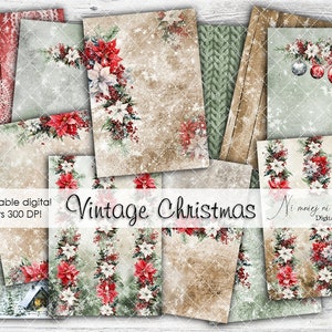 A4 Vintage Christmas collection, holiday digital papers, red and green Christmas, Xmas, Winter scrapbook papers, clasic christmas