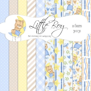 Printable digital paper with sweet bears, scrapbooking paper pack, little boy collection, downloadable paper for kids