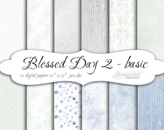 Blessed Day 2 backgrounds collection, printable digital paper, blue scrapbooking textures, paper pack, downloadable 12" x 12"