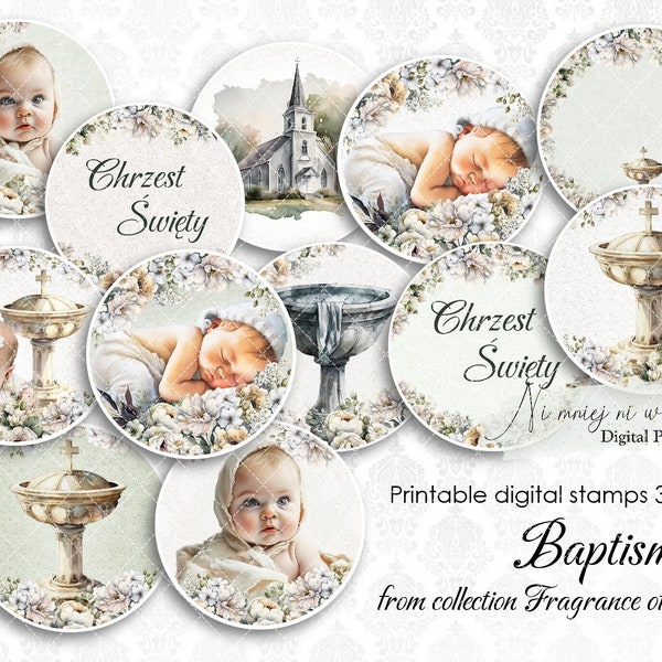 Fragrance of Flowers- floral collection of digital stamps, printable baptism kit, scrapbooking cards, junk journal circle embellishments