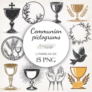 Communion pictograms collection of cliparts, PNG graphics, commercial use image of chalices