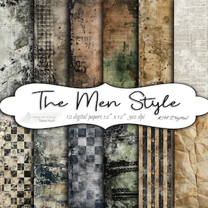 The Men Style collection, printable digital papers, JPEG paper pack, scrap grunge pages, digital set for man, dark backgrounds