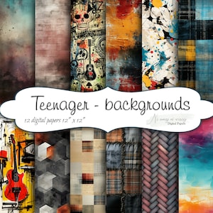 Teenager backgrounds digital paper collection, teens digital papers, boy and girls teen colors, colorfull scrapbook papers, 12x12 300 DPI