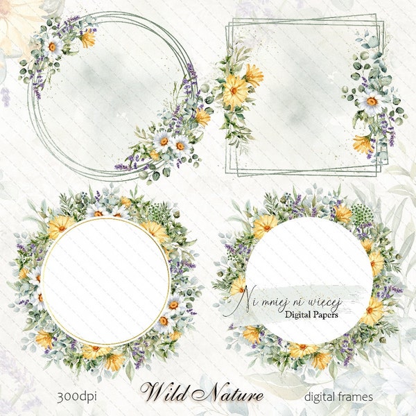 Wild Nature collection of frames and wreaths, floral wreaths for invitations, PNG floral green frames