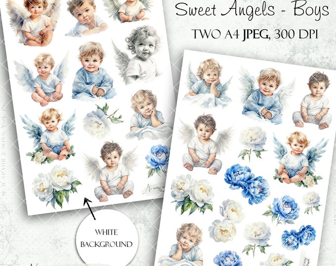Angel Collection Sheets Sweet Angels- Boys Collection of Cliparts, Printable Digital Clipart on ...