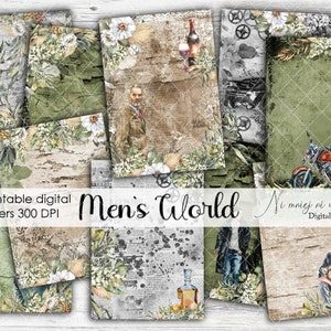 A4 Men's World collection, printable digital papers, JPEG paper pack for men, themed paper, scrap vintage pages, gentelman digital set