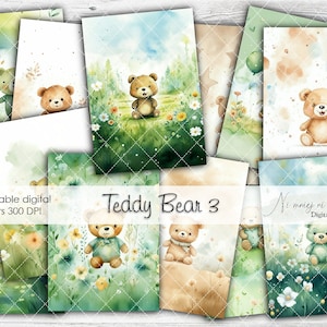 A4 Teddy Bear 2 collection, printable digital papers with teddy bears for kids, papers for baby boy, blue child graphics