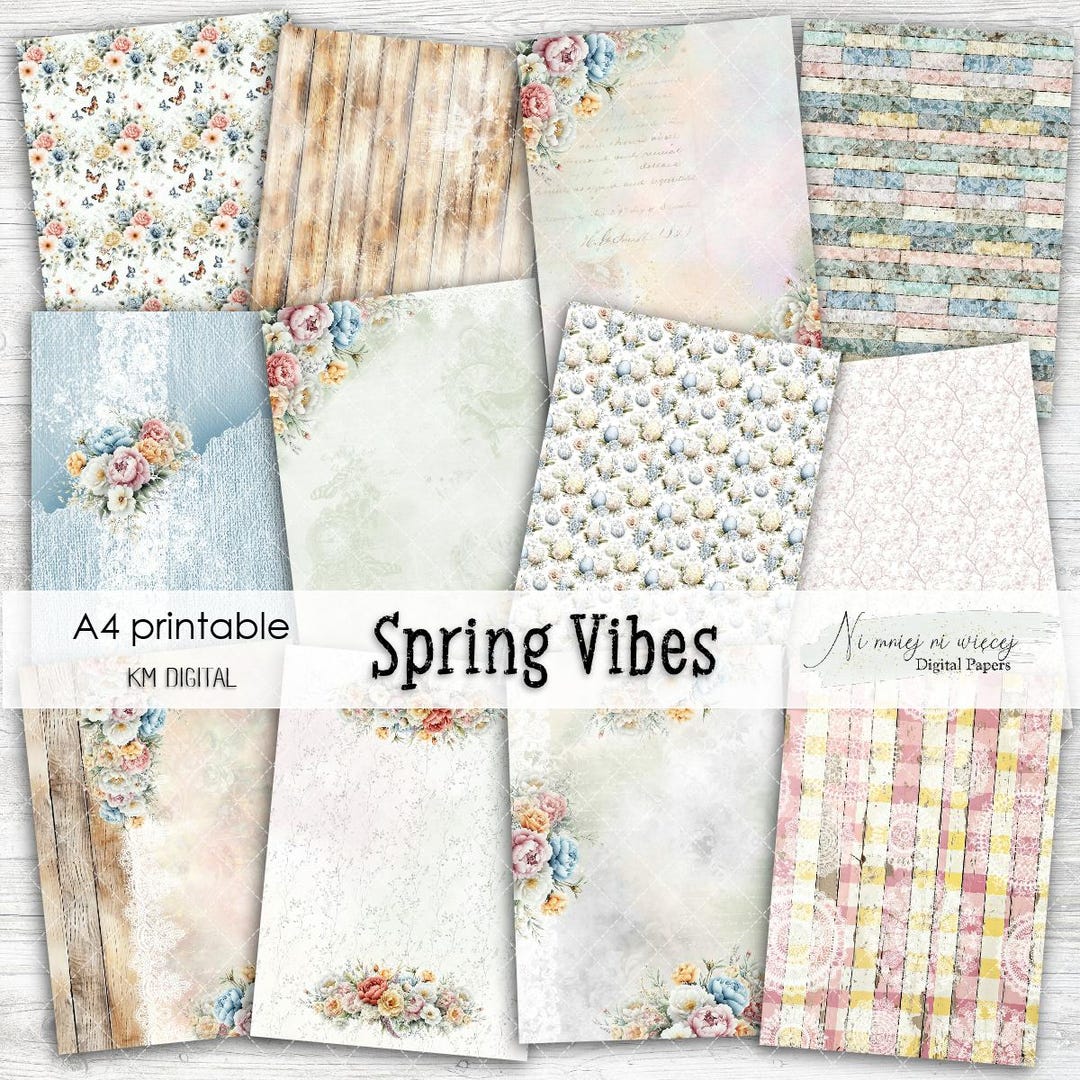 Paper Spring Collection Spring Vibes Collection, Printable Digital Papers, JPEG Scrapbooking ...