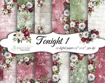Tonight collection, woman's papers, junk journal floral papers, grey, green, purple and pink scrapbook papers perfect for cardmaking