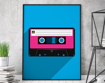 Retro cassette tape poster | Retro wall art | Vintage decor | 80s print | Pop art | Digital Download | Printable Wall Art | Gift Idea