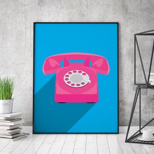 Cartel de teléfono retro / Arte de pared retro / Decoración vintage / Impresión de los años 80 / Arte pop / Descarga digital / Arte de pared imprimible / Idea de regalo