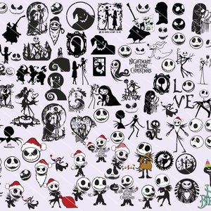 90+ Nightmare Halloween Svg et Noël Svg Bundle, dessin animé SVG, Jack skellington svg, Jack and Sally svg, Cricut, téléchargement immédiat
