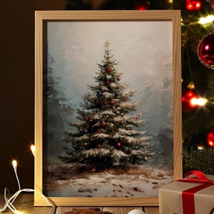 Impresión de árbol de Navidad, arte mural navideño vintage, arte mural invernal melancólico, decoración navideña rústica, arte mural festivo, arte mural imprimible