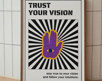 Psykedelisk ögonposter, bekräftelseposter, groovy poster, trippy väggkonst, vintage retro surrealistisk konst, funky heminredning, utskrivbar väggkonst