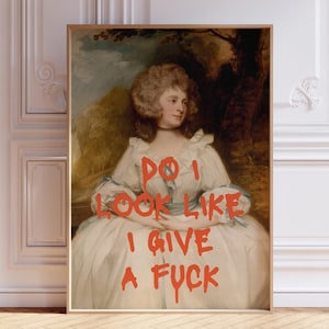 Funny Altered Art Print, Eclectic and Maximalist Home Decor, Vintage Portrait Woman Painting, Modern Quirky Alter Art, Instant Download Art