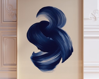Arte mural abstracto azul marino, arte mural de mediados de siglo, impresión de arte abstracto, arte contemporáneo, decoración moderna del hogar, arte mural de moda, arte imprimible