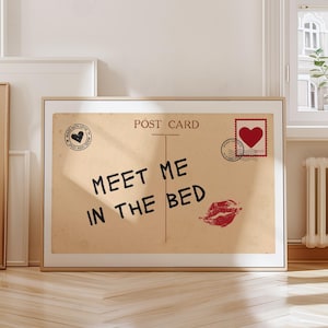 Incontrami nel letto Wall Art, poster con citazione alla moda per la camera da letto, stampa di cartoline vintage, grazioso decoro sopra il letto, download digitale di arte murale orizzontale