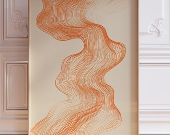 Arte mural abstracto, impresión de líneas abstractas naranjas, arte mural moderno de mediados de siglo, arte minimalista bohemio, decoración atrevida de mediados de siglo, descarga digital