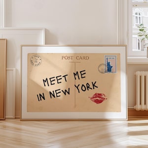 Art mural de la ville de New York, affiche de carte postale vintage, impression Meet me in NYC, appartement rétro esthétique, impression horizontale tendance, téléchargement numérique