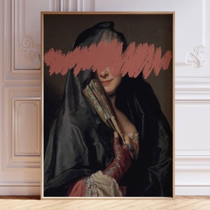 Funny Altered Wall Art, Vintage Woman Portrait, Quirky Wall Art, Antique Oil Painting, Eclectic Wall Art, Baroque Apartment Decor, Printable