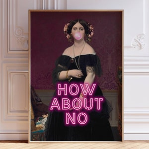 Funny Altered Art Print, Bubblegum Print, Eclectic Poster, Maximalist Decor, Vintage Portrait Print, Remade Classic Art, Printable Wall Art