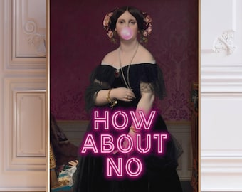 Lustiger veränderter Kunstdruck, Bubblegum-Druck, eklektisches Poster, Maximalist-Dekor, Vintage-Porträtdruck, Remade klassische Kunst, druckbare Wandkunst