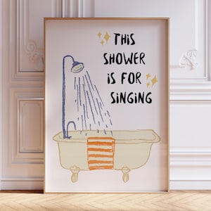 Estampa &quot;Este Chuveiro é para Cantar&quot;, Decoração Bonita para Banheiro, Arte de Parede Engraçada com Canto Estético para Chuveiro, Download Digital de Estampa de Banheiro Retro Moderno
