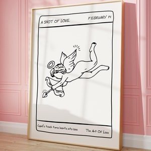 Cupid Poster, Trendy Love Wall Art, Valentines Day Print, Retro Wall Art, Valentine&#39;s Day Decor, Aesthetic Apartment Print, Digital Download