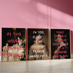 Feminism Poster Set of 3, Altered Art Print, Vintage Feminist Quote Art, Maximalist Wall Art, Eclectic Home Decor, Girl Power Digital Prints