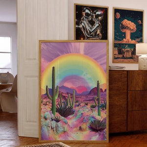 Psychedelisches Poster, Trippy Wandkunst, Surrealer Kunstdruck, Wüste Wandkunst, 70er Retro Print, Landschaft Collage Kunst, Funky Dekor, Digitaldruck