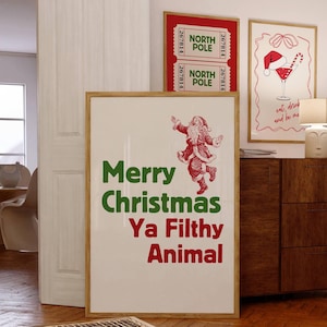 Merry Christmas Ya Filthy Animal Print, Funny Christmas Print, Trendy Holiday Wall Art, Santa Claus Print, Christmas Decor, Digital Download