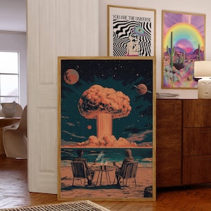 Psychedelische Art Print, Vintage Retro surreale Kunst, Funky Wohnkultur, Groovy Poster, trendige 70er Jahre Wandkunst, Trippy Wandkunst, druckbare Wandkunst